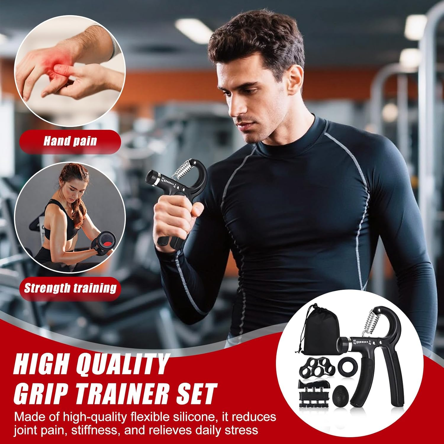 Hand Grip Strengthener,Grip Strength Trainer,22-132 Lbs Adjustable Resistance Forearm Exerciser Workout for Rehabilitation Athletes Climbers Musicians