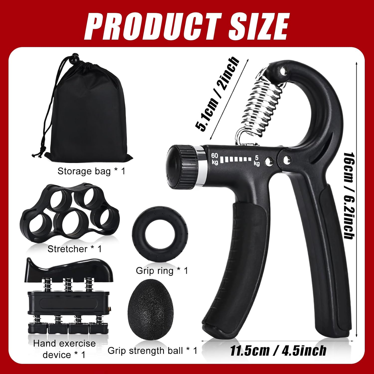 Hand Grip Strengthener,Grip Strength Trainer,22-132 Lbs Adjustable Resistance Forearm Exerciser Workout for Rehabilitation Athletes Climbers Musicians